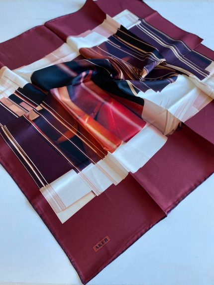Aker Defolu Tivil İpek Eşarp 39443 Bordo Karışık Desen