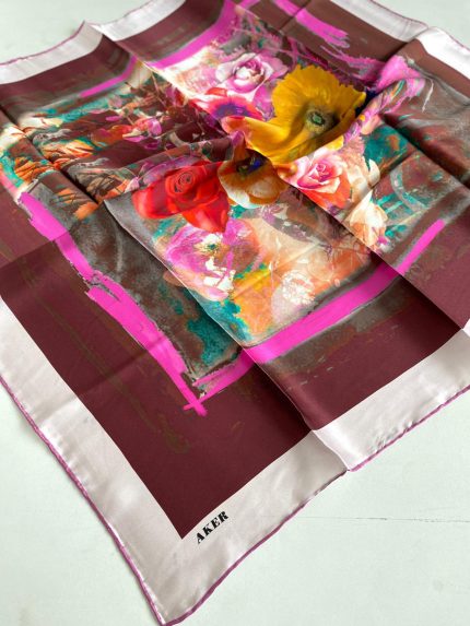 Aker Sura İpek Eşarp 44247 Pudra Pembe Karışık Desen