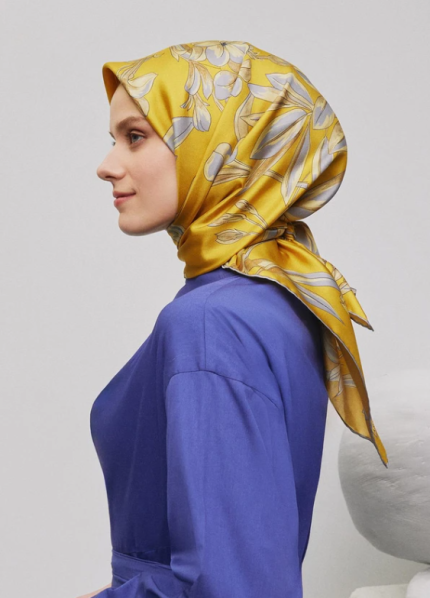 Armine Sura İpek Eşarp 9324-04 Sarı Karışık Desen