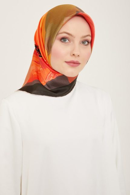 Armine Taba Batik Desen Tivil İpek Eşarp 9145-34