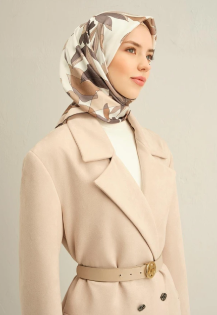 Armine Tivil İpek Eşarp 9312-01 Beyaz Karışık Desen