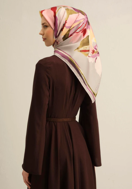 Armine Sura İpek Eşarp 9340-32 Gri Karışık Desen