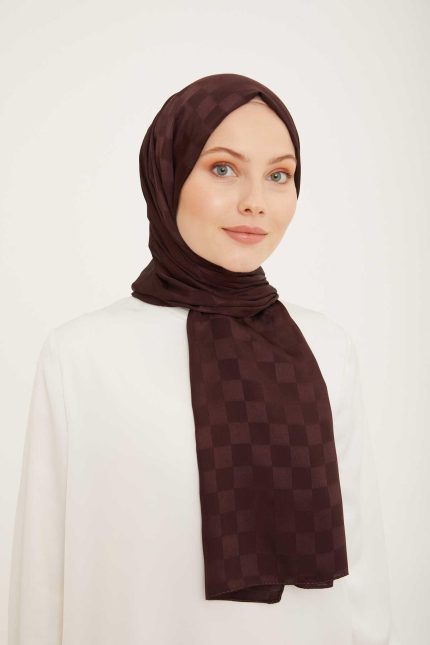 Armine Trend Jakarlı Koyu Mürdüm Dama Desen Diamond şal 2-23035