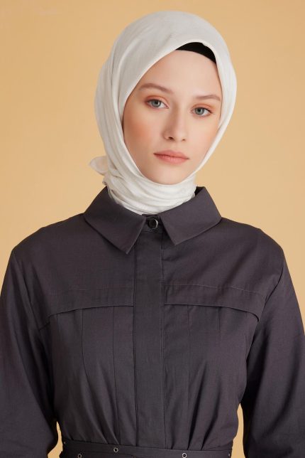 Belli Fresh Monogram Jakarlı Eşarp 2-72 Kırık Beyaz Monogram Desenli