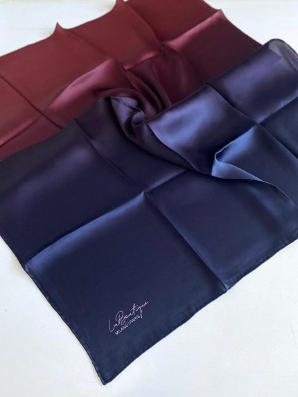 La Boutique Defolu Sura İpek Eşarp 49908 Lacivert-Kızıl Kahve Degrade Desen