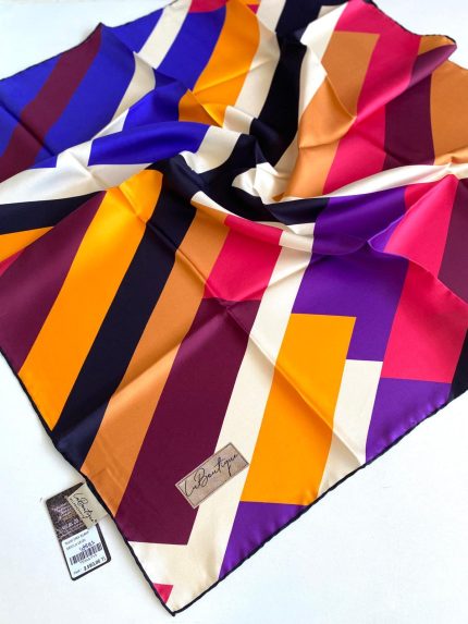 La Boutique Defolu Tivil İpek Eşarp 49893 Mürdüm-Turuncu Geometrik Desen