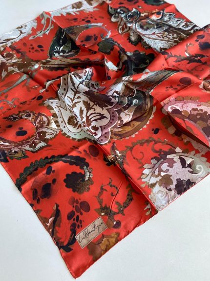 La Boutique Defolu Tivil İpek Eşarp 49951 Kırmızı Karışık  Desen