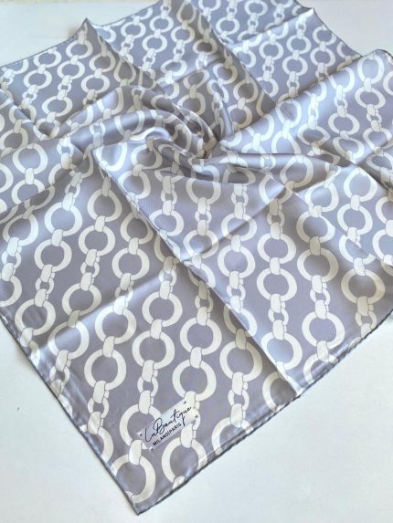 La Boutique Defolu Tivil İpek Eşarp 49923 Gri-Beyaz Zincir Desen