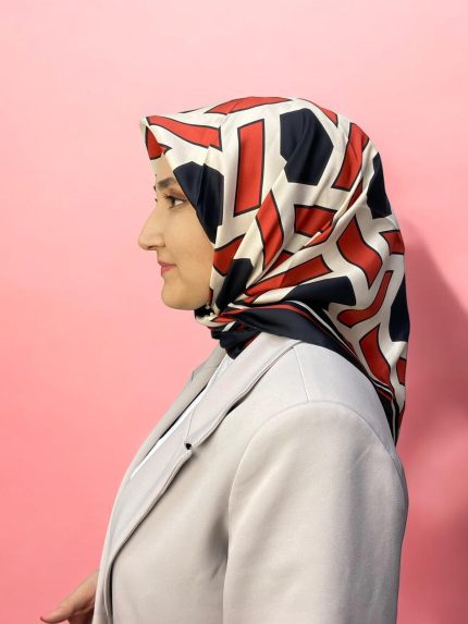 L'awilia Kırmızı Siyah Geometrik Desen Tivil İpek Eşarp 29027-40
